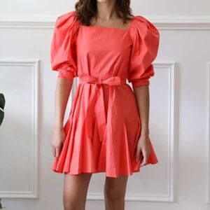 Mille 100% Cotton Puff Sleeve Mini Dress Coral Pink Size XL